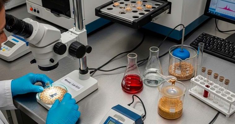 проверка качества зерна в лаборатории